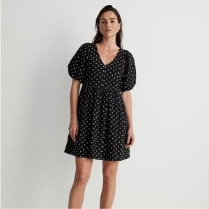 Madewell V-Neck Puff-Sleeve Mini Dress in Floral Ikat